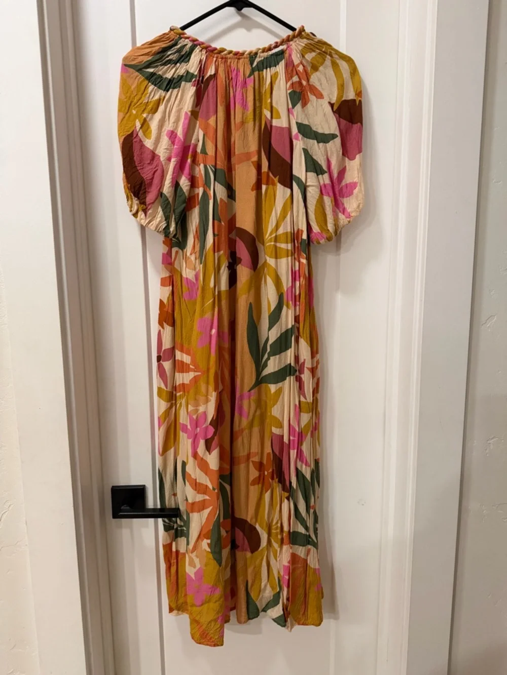 Velvet by Graham & Spencer Mustard Floral Midi Dress with Pink & Green Accents - Picture 3 of 5